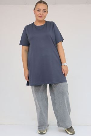 58508  Büyük Beden Yakası Biyeli Modal Tişört - Antrasit