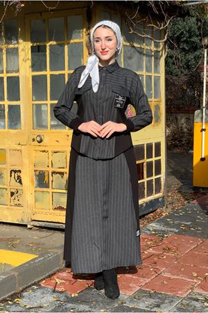 26K2229 - ANTRASİT - ARMA DETAYLI ETEK CEKET TAKIM