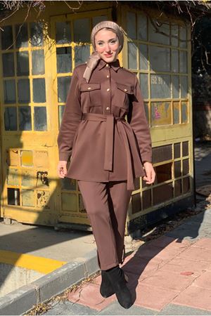 26K2271 - KAHVE  - GOLD DÜĞME SCUBA TAKIM