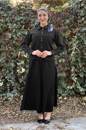 26K2254 - SİYAH - ETEK-CEKET SCUBA TAKIM 