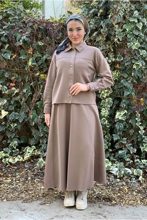 26K2254 - VİZON - ETEK-CEKET SCUBA TAKIM