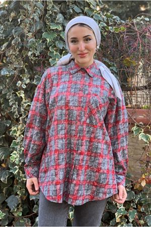 26K4461 - KIRMIZI - TRİKO DETAYLI EKOSE GÖMLEK