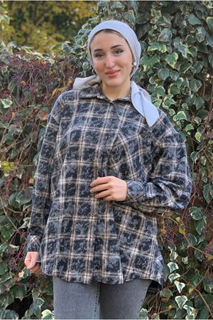 26K4461 - ANTRASİT - TRİKO DETAYLI EKOSE GÖMLEK 