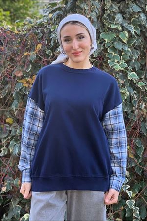 26K4442- LACİVERT - GÖMLEK DETAY SWEAT