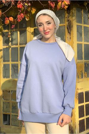 26K4437 - İNDİGO - ÜÇ İPLİK ŞARDONLU BASIC SWEAT