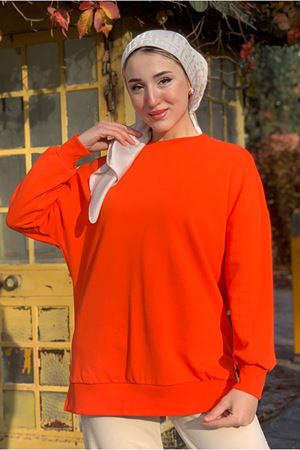 26K4437 - TURUNCU - ÜÇ İPLİK ŞARDONLU BASIC SWEAT