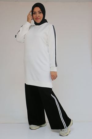 57059 Büyük Beden Alt-Üst Renk Kombinli Modal Pantolonlu Takım - Siyah