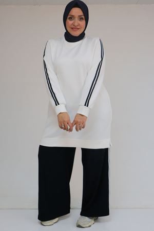 57059 Büyük Beden Alt-Üst Renk Kombinli Modal Pantolonlu Takım - Lacivert