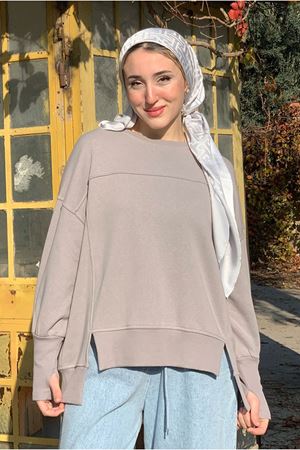 26K4438 - GRİ - ELİ GEÇMELİ ŞARDONLU SWEAT