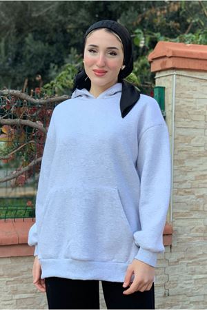 26K4433 - GRİ  - KANGURU CEP ÜÇİPLİK SWEAT