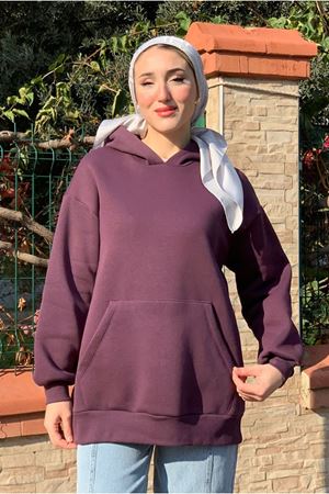 26K4433 - MOR - KANGURU CEP ÜÇİPLİK SWEAT