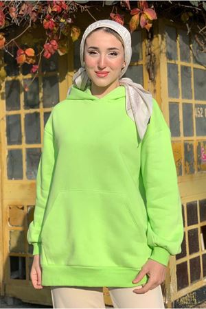 26K4433 - NEON YEŞİL- KANGURU CEP ÜÇİPLİK SWEAT