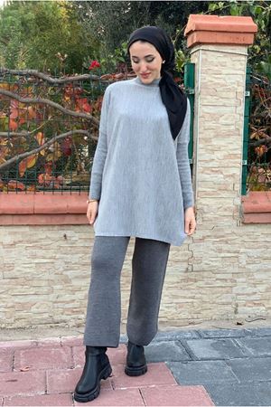 26K4047 - GRİ - BALIKÇI YAKA TRİKO KAZAK 