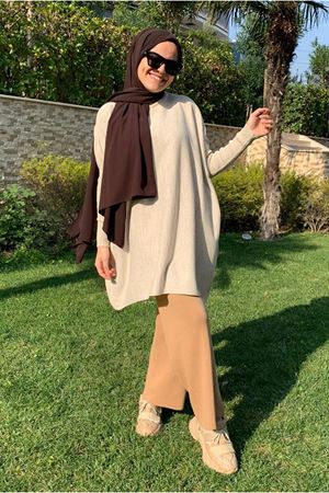 26K4047 - BEJ - BALIKÇI YAKA TRİKO KAZAK