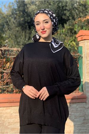 26K4420 - SİYAH - SİMLİ TRİKO TUNİK