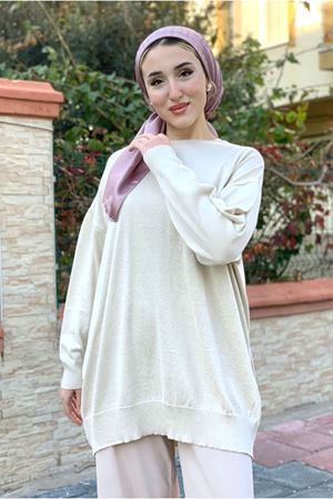 26K4420 - BEJ - SİMLİ TRİKO TUNİK