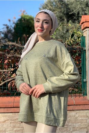 26K4424 - HAKİ - NAKIŞLI VE TAŞ DETAYLI TUNİK