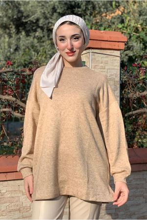 26K4419 - CAMEL  - OVERSIZE MELANJLI TUNİK