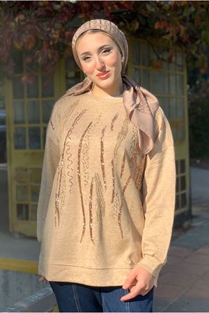 26K4418 - CAMEL - NAKIŞLI TUNİK