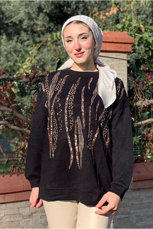 26K4418 - SİYAH - NAKIŞLI TUNİK