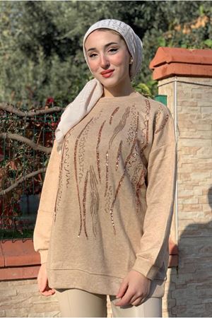 26K4418 - KOYU VİZON - NAKIŞLI TUNİK 