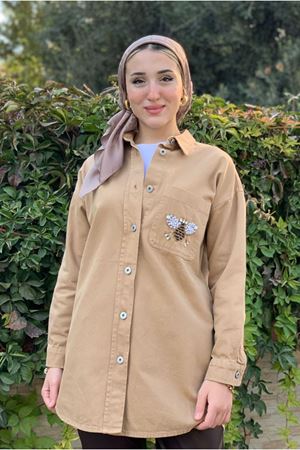 26K5286 - LATTE - ARI İNCİLİ GABARDİN CEKET