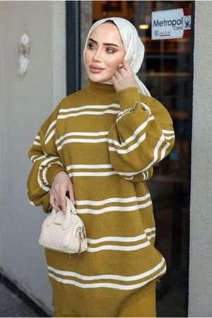 26K4116 - YAĞ YEŞİLİ - ÇİZGİLİ BALIKÇIYAKA TRİKO KAZAK 