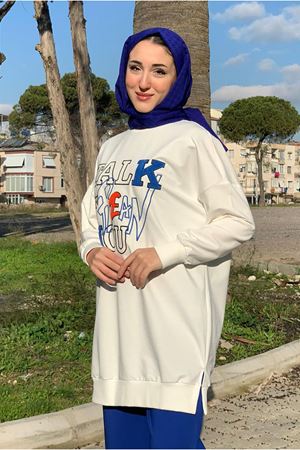26K4352 - EKRU - TALK NAKIŞLI SWEAT 