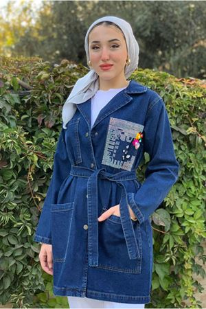 26K5269 - KOYU MAVİ -  CEBİ TAŞLI KOT CEKET