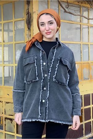 26K5342 - ANTRASİT  - PÜSKÜLLÜ KOT CEKET 