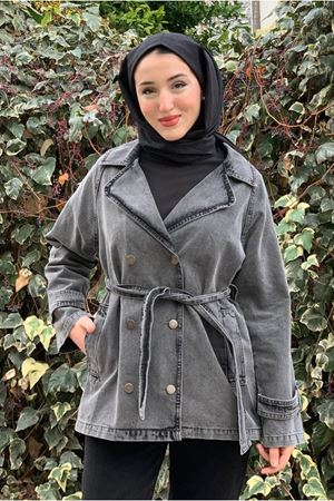 26K5341 - ANTRASİT - KEMERLİ KOT BLAZER CEKET