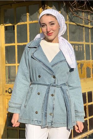 26K5341 -  AÇIK MAVİ - KEMERLİ KOT BLAZER CEKET