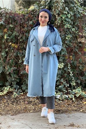 26K5326 -  AÇIK MAVİ - GABARDİN UZUN TRENCH  KOT