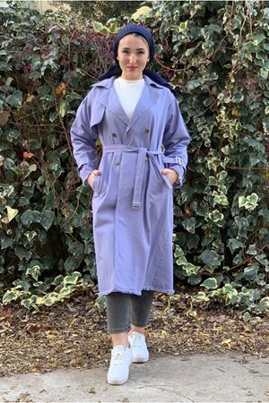 26K5326 - LİLA - GABARDİN UZUN TRENCH  KOT