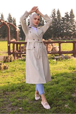 26K5388 - KREM  - ŞAL YAKA DENİM TRENCH KOT 