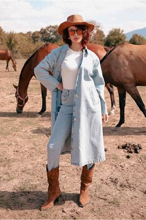 26K5352 - AÇIK MAVİ -  REGLAN KOL TRENCH KOT