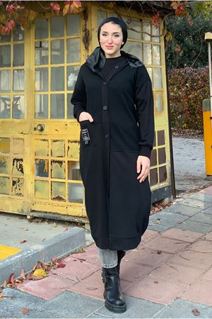 26K5314 - SİYAH - KAPÜŞONLU TAMBOY DÜĞMELİ KAP