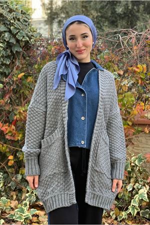 26K5322 - ANTRASİT - KOT DETAY TRİKO CEKET