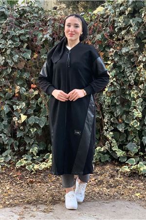 26K5316 - SİYAH - DERİ DETAYLI UZUN KAP