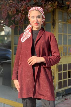 26K5299 - BORDO - ŞAL YAKA ÖRME  CEKET