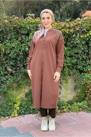 26K5279 - KAHVE - DERİ DETAYLI İKİİPLİK KAP