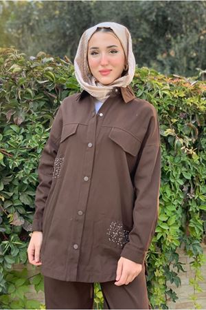 26K5287 - KAHVE - SIRTI ÖRME DETAYLI GABARDİN CEKET