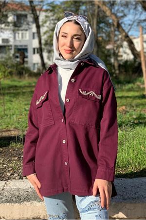 26K5098 - MÜRDÜM - CEPLERİ DALGA TAŞLI GABARDİN CEKET 