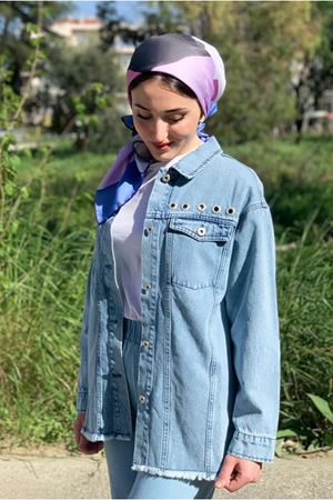 26K5273 - AÇIK MAVİ-  KUŞGÖZÜ DETAYLI KOT CEKET