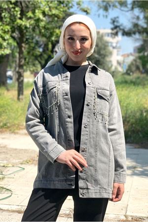 26K5214-1 -  ANTRASİT - TAŞ PÜSKÜLLÜ KOT CEKET