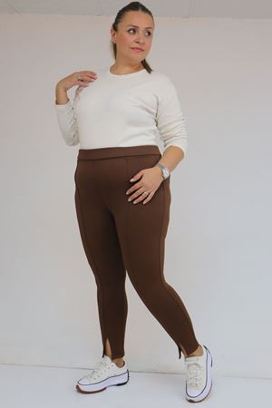 59507 Büyük Beden Önü Yırtmaçlı İçi Şardonlu Tayt - Kahve