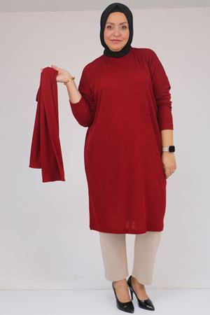 58158 Büyük Beden Atkı Modelli Mir Tunik - Bordo
