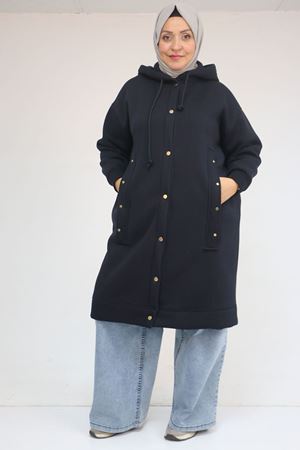 43077 Büyük Beden Kol Ve Etek Ucu Ribanalı Üç İplik Kap - Lacivert