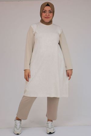 58161 Büyük Beden Basic Modal Tunik - Bej