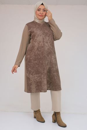 58161 Büyük Beden Basic Modal Tunik - Vizon
